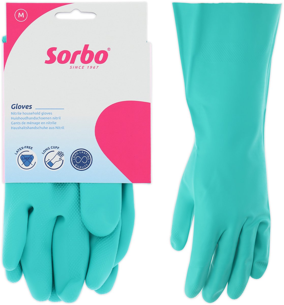 Sorbo latexvrije huishoudhandschoenen - maat medium - nitril schoonmaakhandschoenen - herbruikbaar