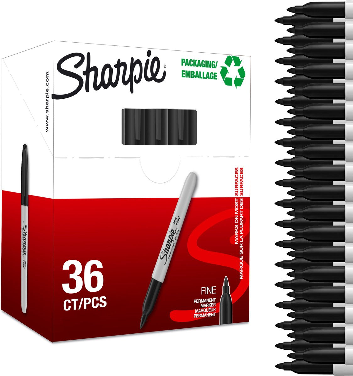 Sharpie permanentmarkers - fijne punt - zwarte inkt - 36 stuks