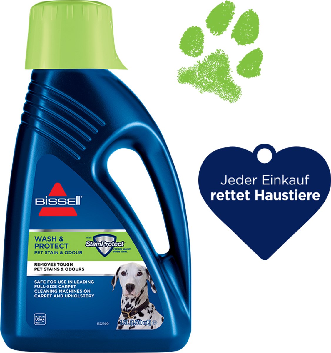 Bissell wash protect pet tapijtreiniger 1.5l - geschikt voor spotclean - vlekkenverwijderaar met beschermlaag - helpt nieuwe huisdiervlekken voorkomen - reinigingsmiddel voor tapijt en bekleding - 1087n