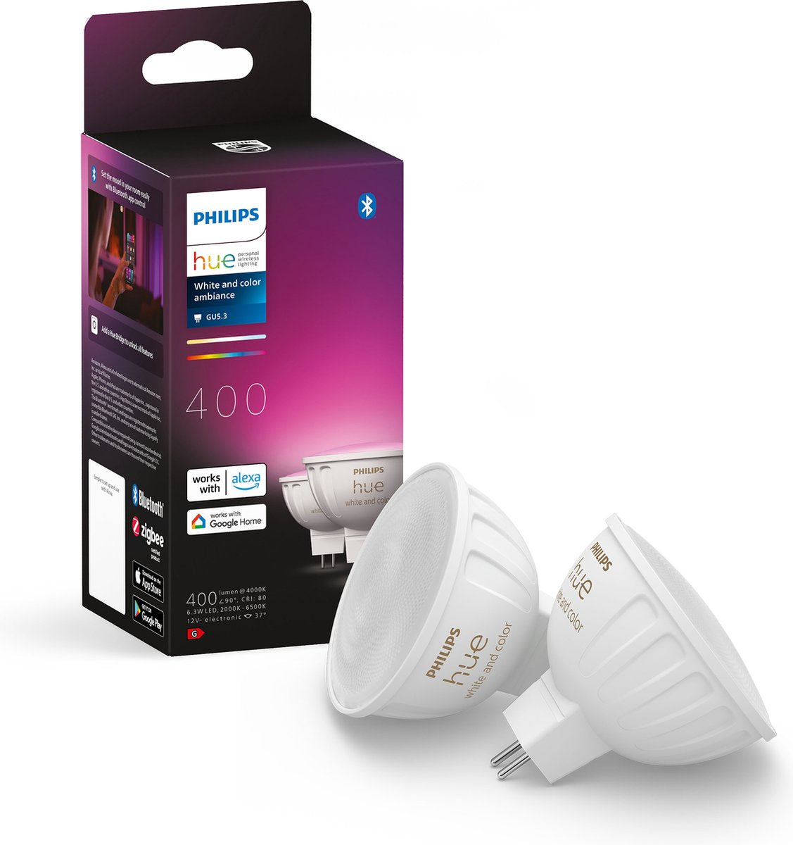 Philips hue spot - wit en gekleurd licht- 2 pack - mr16