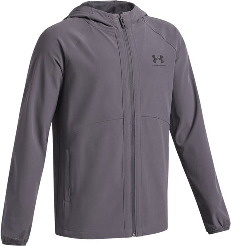 Under armour ua vibe woven windbreaker-gry jongens sportjas - castlerock - zwart