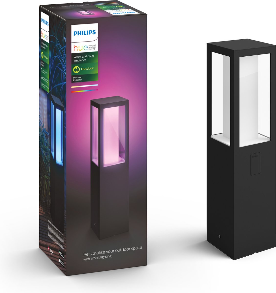 Philips hue impress sokkellamp - wit en gekleurd licht - zwart - laag