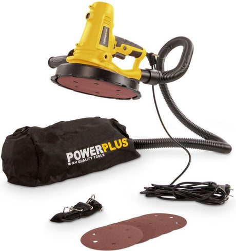 Powerplus elektrische langnekschuurmachine powx0478 - 1220w wand- plafondschuurmachine - schuurpapier ø225mm - 2300min-1 - met 8 acc.
