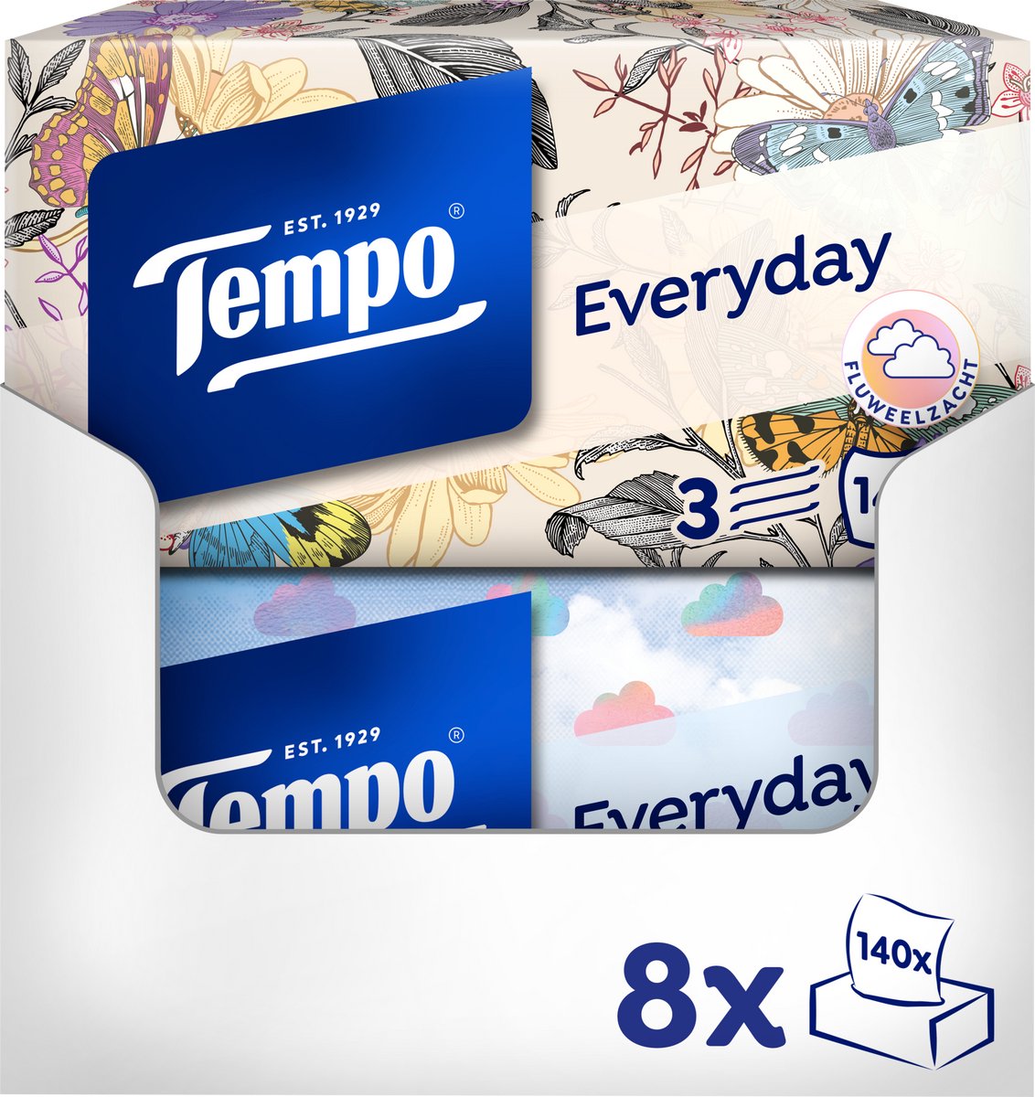 Tempo tissues - everyday - xxl box - 8 x 140 stuks = 1120 zakdoekjes