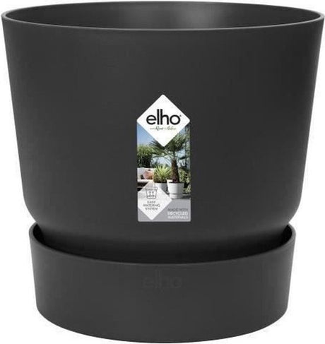 Elho greenville rond 30 - grote bloempot voor buiten met waterreservoir - 100% gerecycled plastic - ø 29.5 x h 27.8 cm - living black