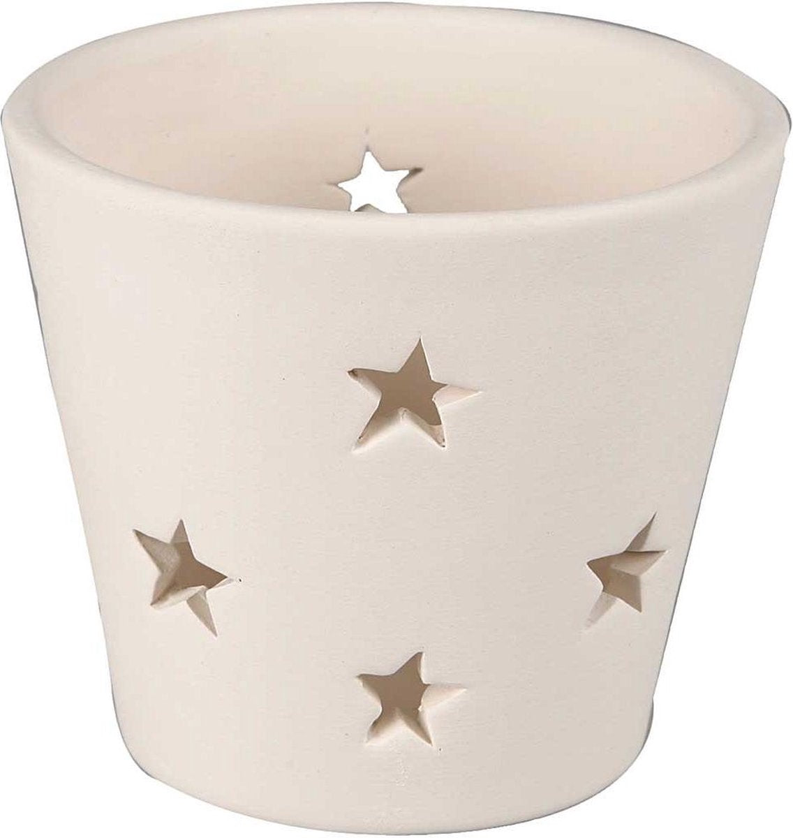 Creativ company waxinelicht met sterren d: 7 cm h: 6 5 cm wit 12stuks