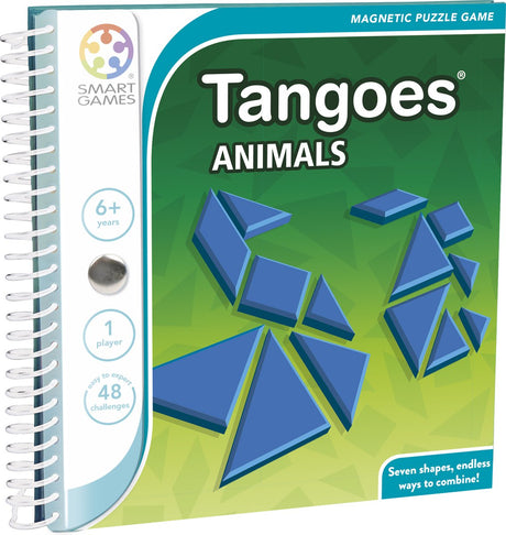 Smartgames tangoes animals - magnetisch tangram puzzelspel - 48 uitdagende opdrachten - compact reisspel solopuzzel - vanaf 6 jaar tot volwassen