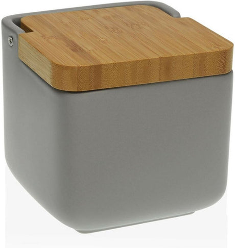 Versa zoutvaatje met deksel grijs bamboe dolomite (11,7 x 11 x 11,7 cm)