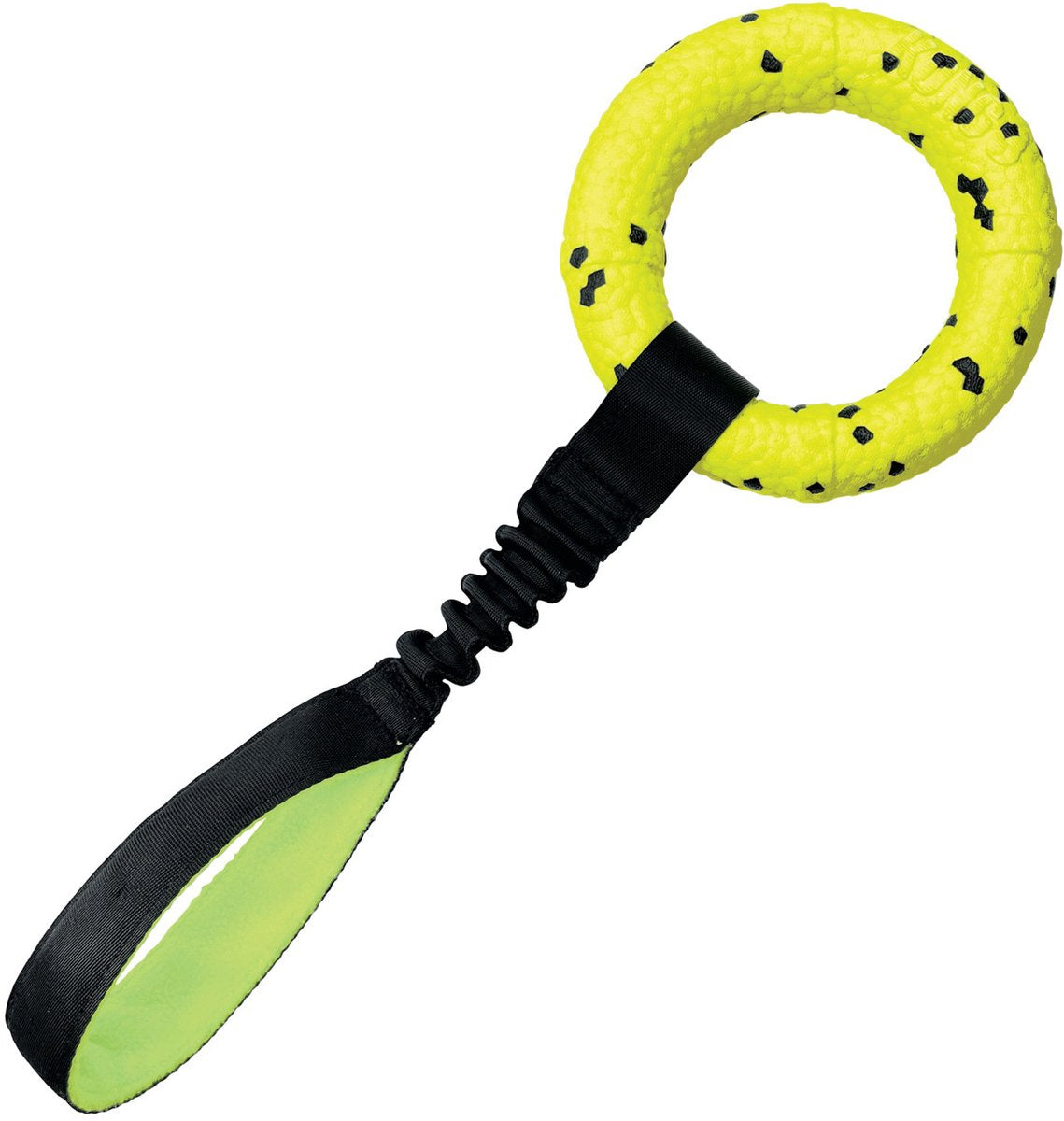 Kong reflex tug - hondenspeelgoed - apporteer- en trekspeeltje - bijtbestendig - rekbaar - drijvend - 15.8x5.6x22.7 cm - geel zwart