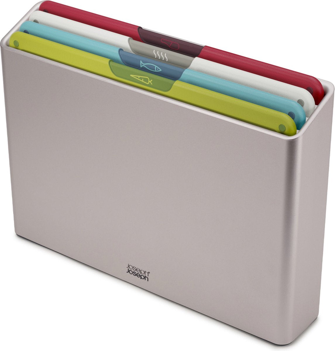 Joseph joseph folio™ snijplankenset 4-delig – large – multikleur – kleurgecodeerd – met opbergstand – rvs handgrepen