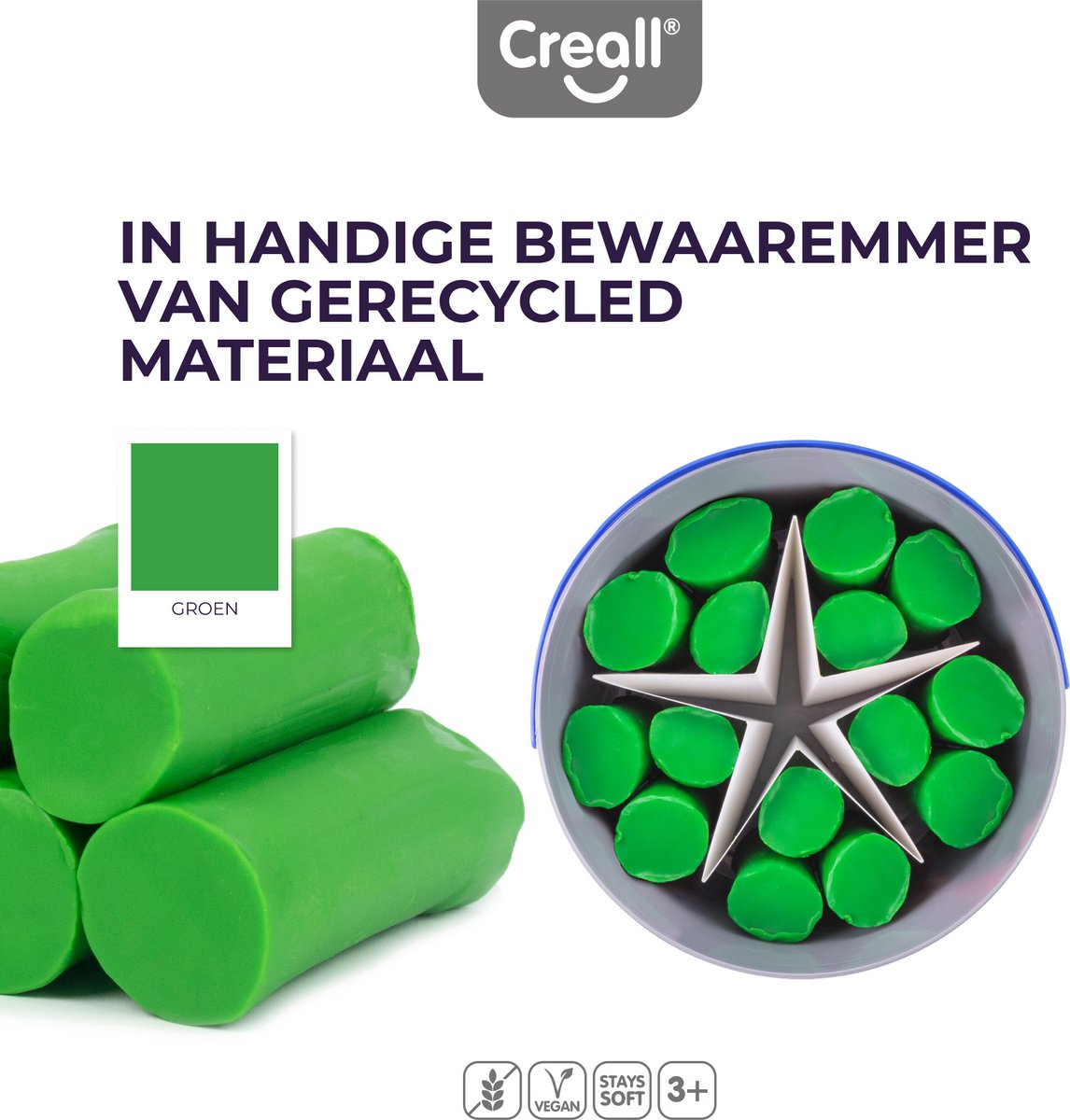 Creall supersoft boetseerklei - groen - hersluitbare emmer - 1750 gram - glutenvrij - gemaakt in nederland