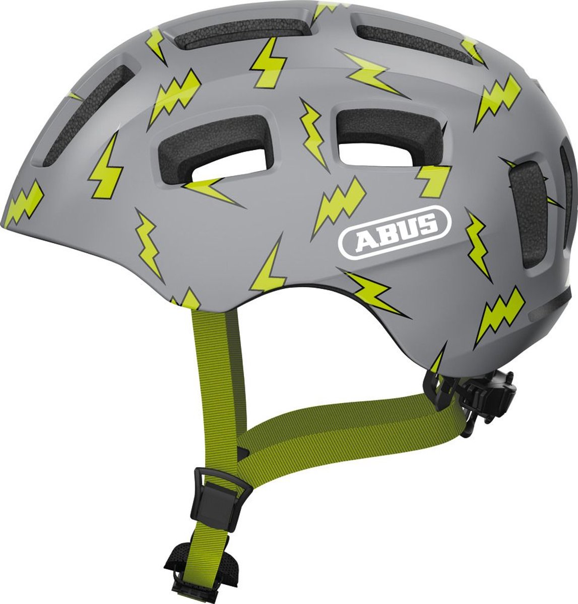 Abus fietshelm youn-i 2.0 - met licht voor kinderen, tieners en jongvolwassenen - voor meisjes en jongens - grijs met bliksemschichtpatroon, maat s