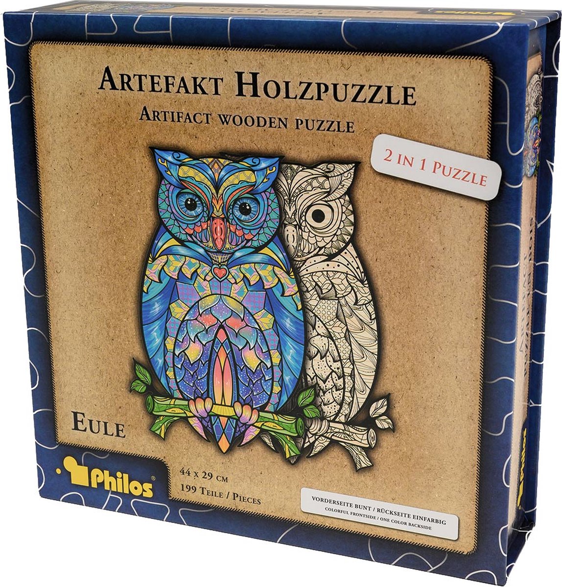 Philos houten puzzel dieren 2 in 1 uil 199 stukjes legpuzzel.