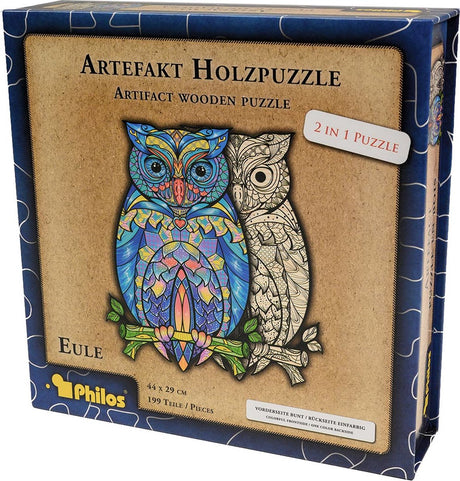 Philos houten puzzel dieren 2 in 1 uil 199 stukjes legpuzzel.