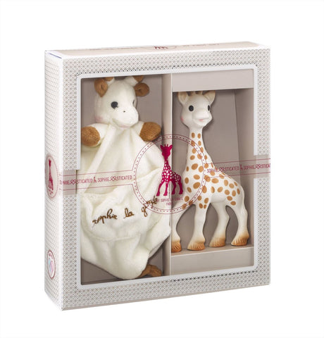 Sophie de giraf sophiesticated cadeauset - baby speelgoed - knuffeldoekje met speenhouder - kraamcadeau – babyshower cadeau - 4-delig