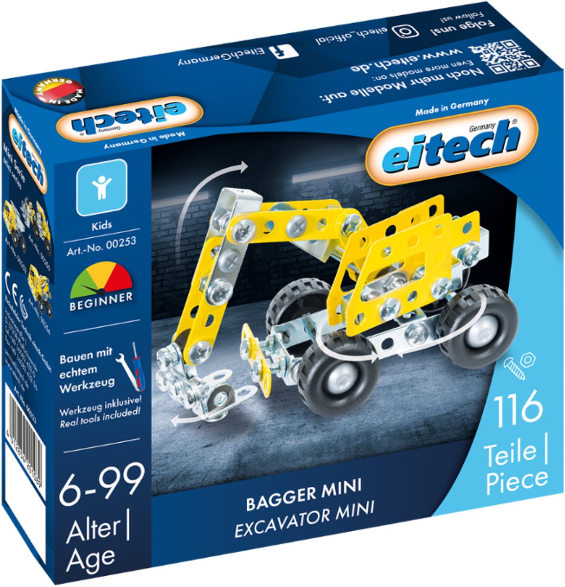 Eitech ® bouwdoos – mini graafmachine – 116-delig – metalen bouwpakket met gereedschap – constructiespeelgoed – vanaf 6 jaar