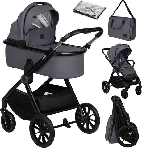 Lionelo layla kinderwagen 2in1 - xxl set - veelzijdig en jaarrond - grote wielen - bediening met een hand - voor alle soorten terrein - accessoireset