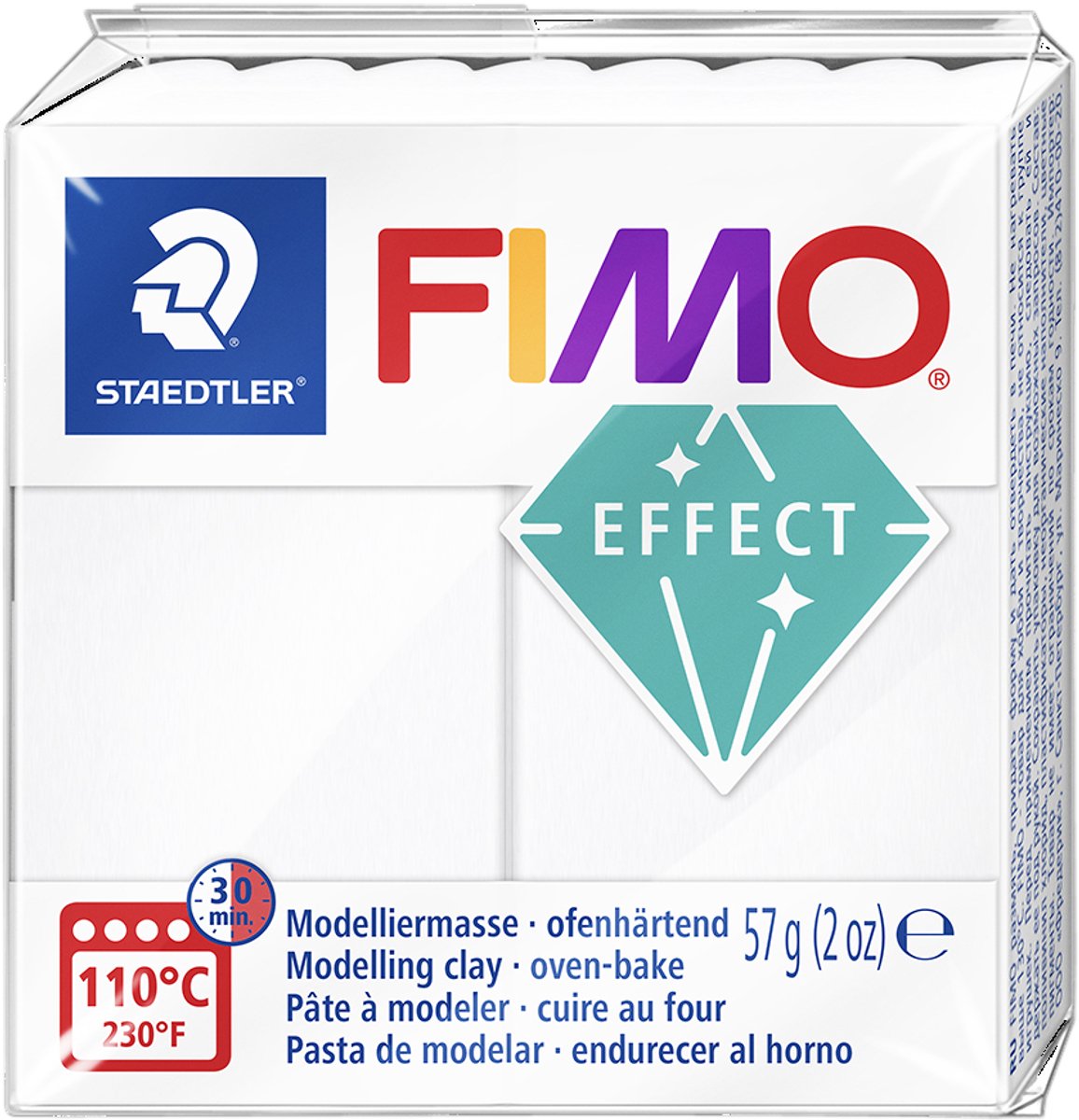 Fimo effect - ovenhardende boetseerklei standaard blokje 57 g - transparant wit