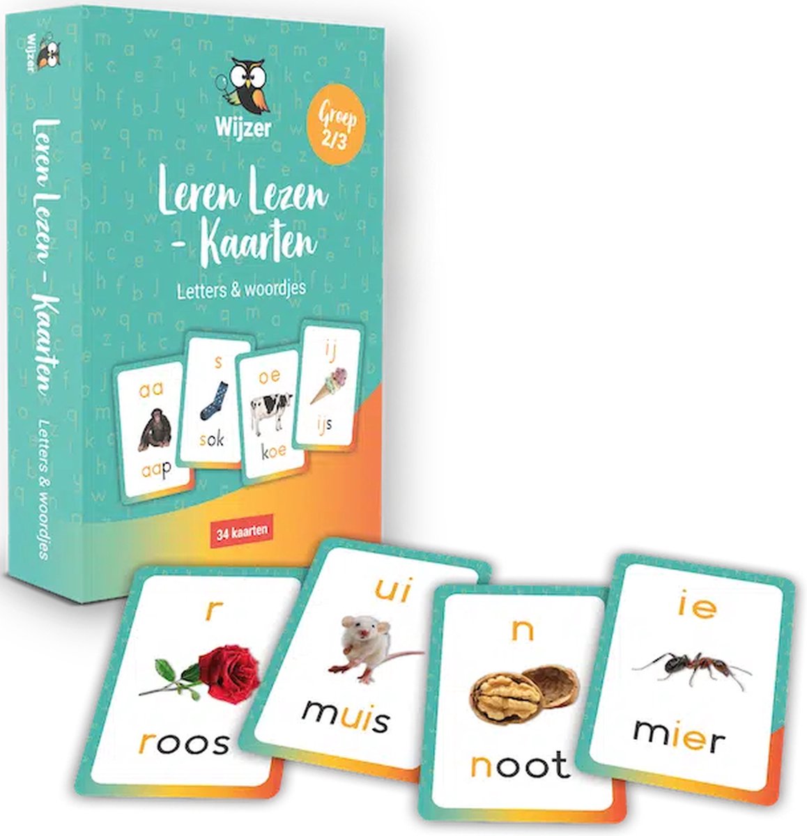 Wijzer over de basisschool leren lezen kaarten - letters en woordjes - voor groep 2 en 3 - van de onderwijsexperts van