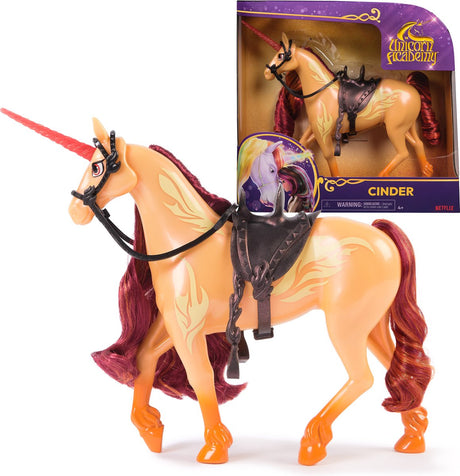 Unicorn academy - eenhoorn cinder met bewegend hoofd 2 rijaccessoires - 27,9 cm - geschikt voor valentina pop - modepoppen en eenhoornspeelgoed