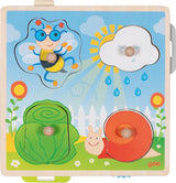 Goki puzzel: in de tuin 21,8x22,5x2,8cm, 4-delig, met achtergrondafbeeldingen, hout, 1+