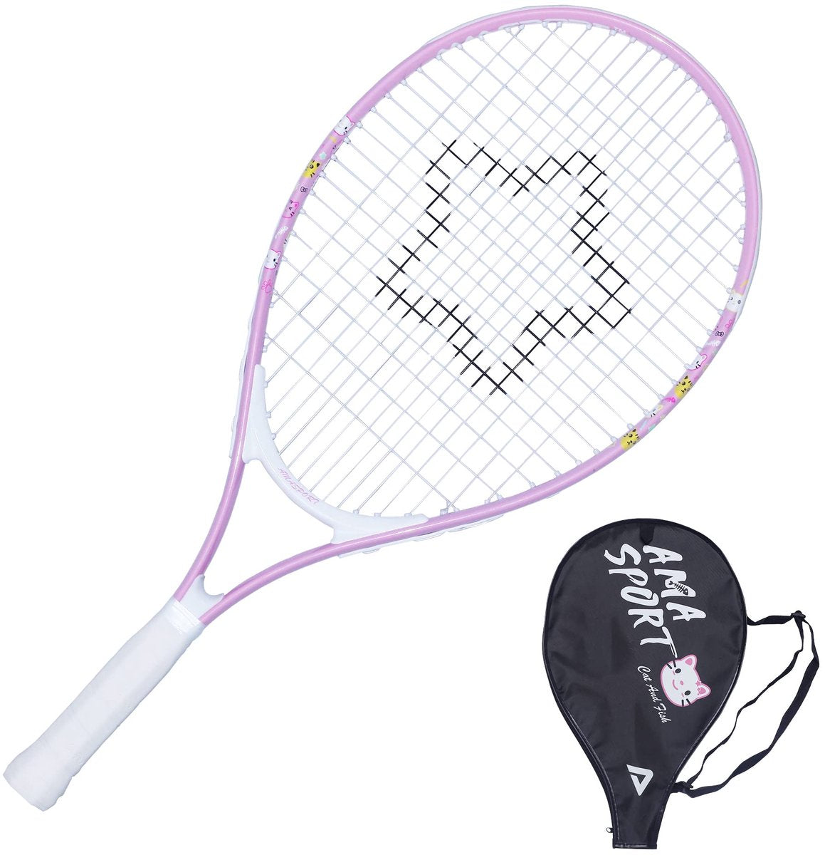 Ama sport kinder tennisracket kat roze 23 inch – lichtgewicht junior racket met tas – ideaal voor beginners –
