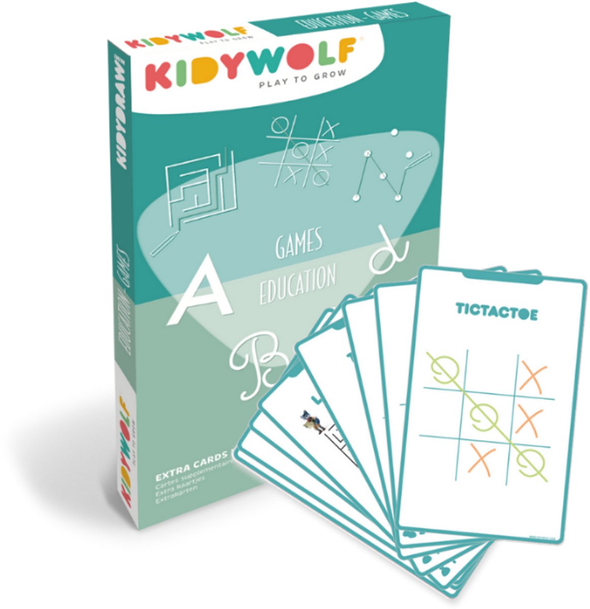 Kidywolf kidydraw mini refill – spelletjes educatie – 60 educatieve tekenkaarten met letters, cijfers en rekenspelletjes