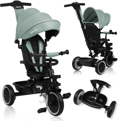 Lionelo berry driewieler 2in1 - tot 25kg - 360° draaibare stoel - wandelwagen fiets in één - pu wielen - vrijloopwiel - verstelbare duwstang - zon- regenkap - groeit met het kind mee - zonder gereedschap te monteren