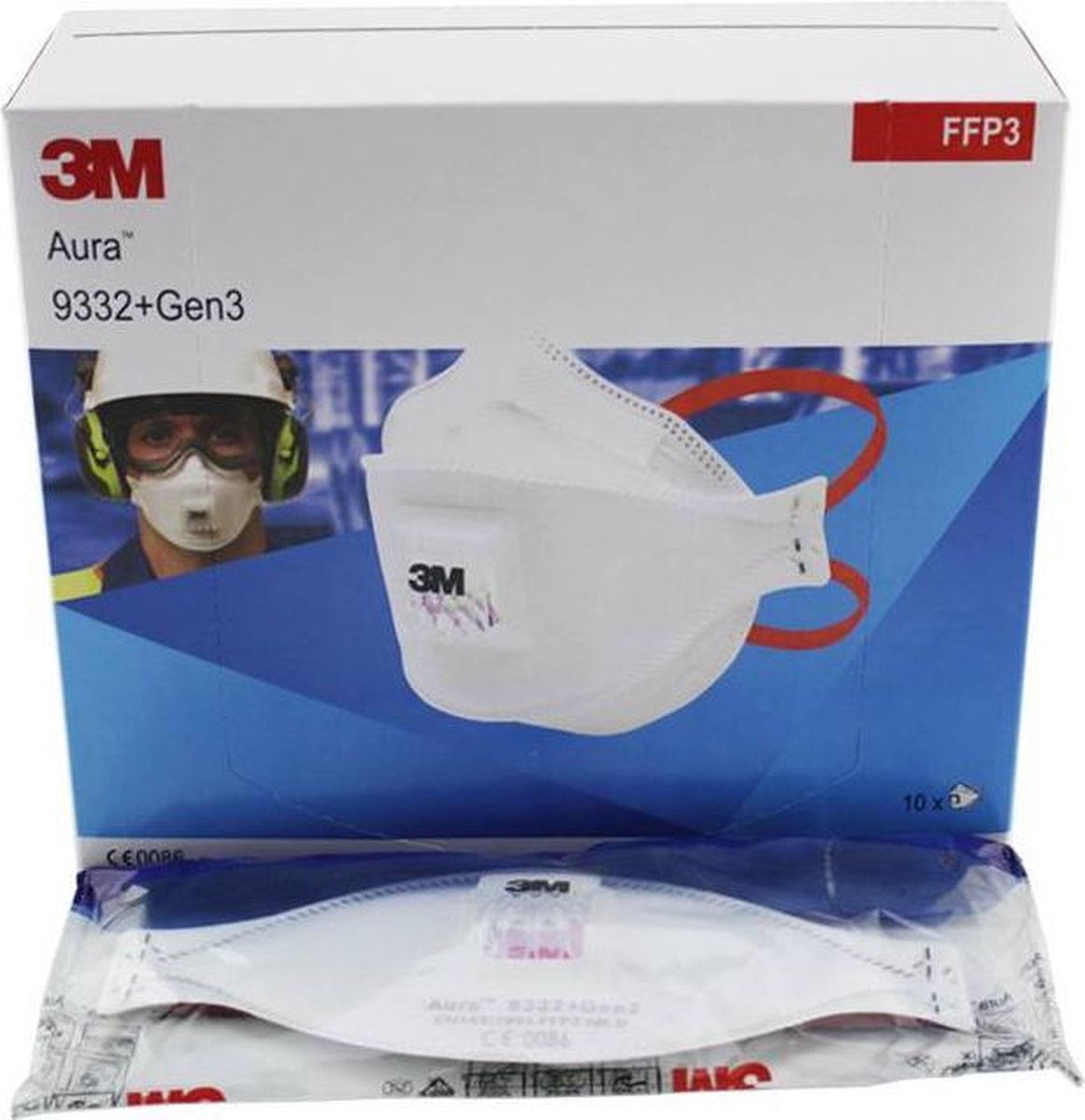 3m 10 stuks in doos stofmasker aura 9332+gen3