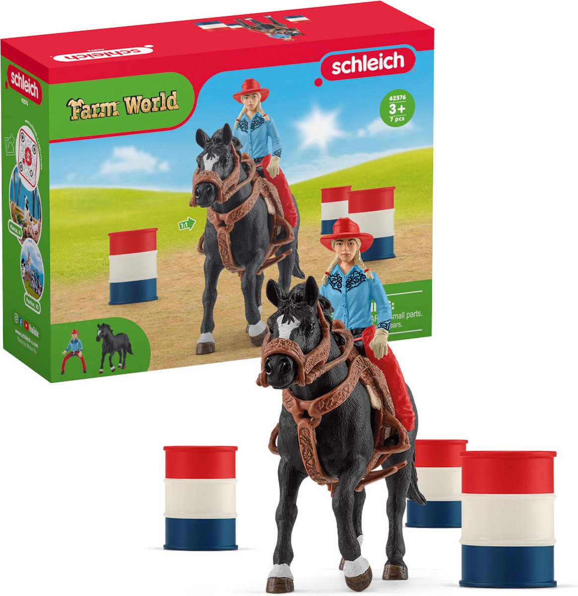 Schleich farm world - barrel racing met cowgirl - kinderspeelgoed voor jongens en meisjes - 3 tot 8 jaar 42576