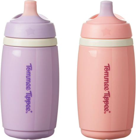 Tommee tippee geïsoleerde active tuitbeker – 2 stuks - 266 ml – lekvrije waterfles voor peuters 12m+ - roze en paars