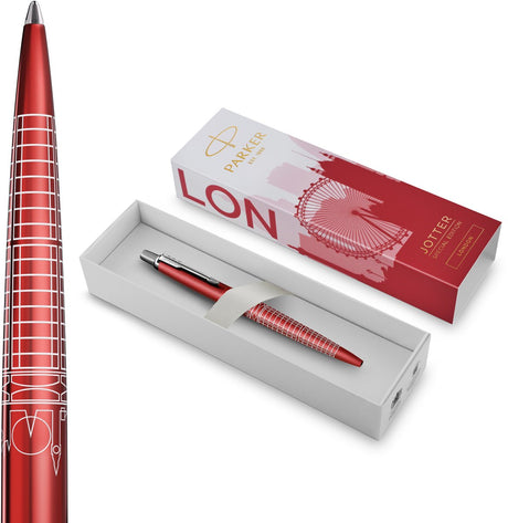 Parker jotter balpen | special edition | london red met verchroomd detail | medium penpunt | blauwe inkt | geschenkverpakking