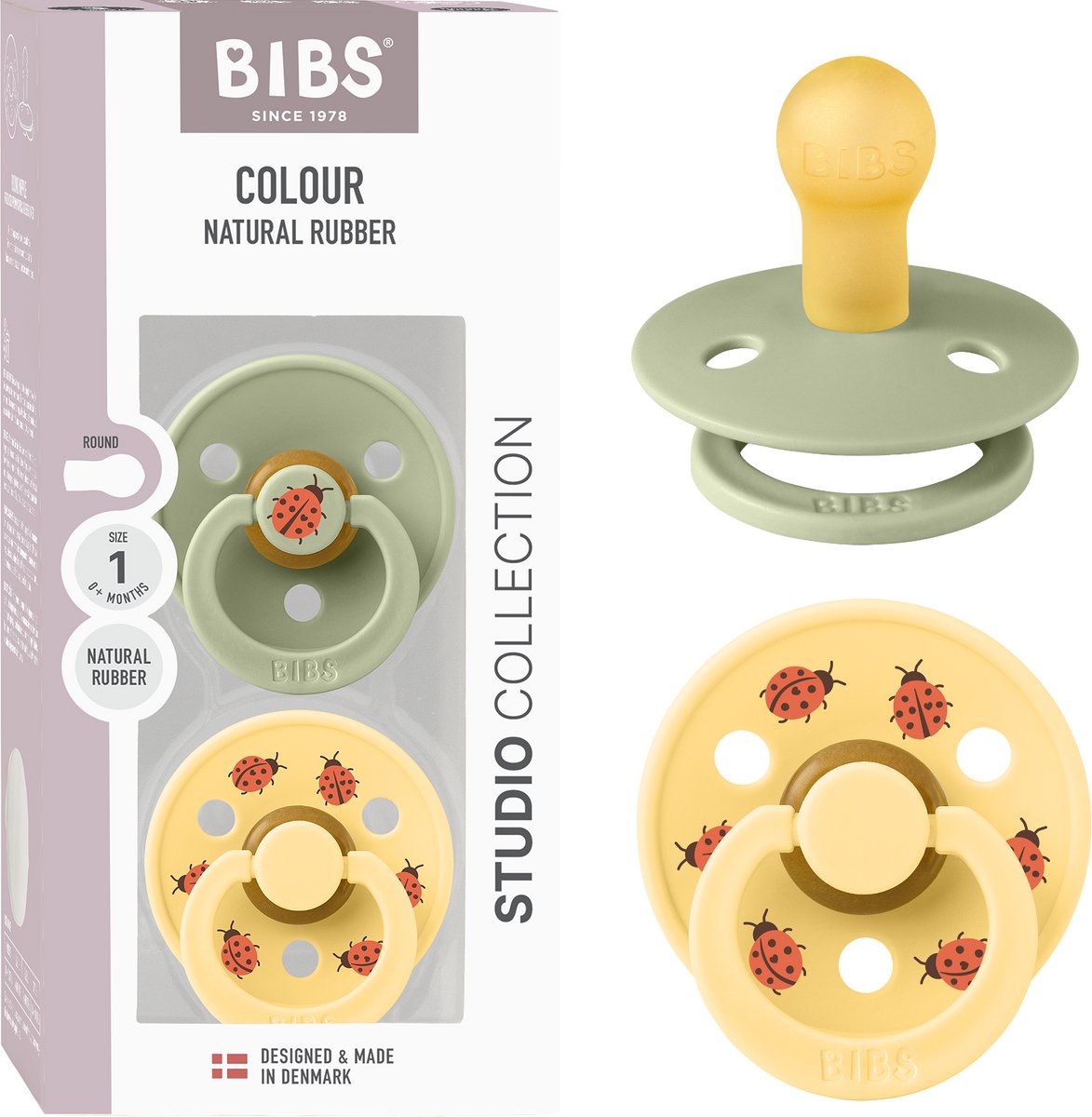 Bibs colour fopspeen - 0-6 mnd - 2-pack - ronde - sage pale butter