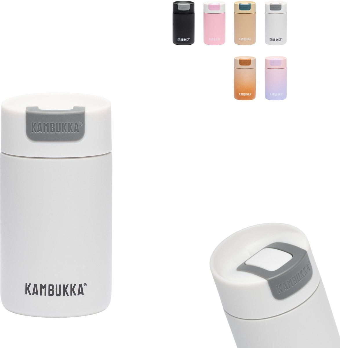 Kambukka olympus thermosbeker 300 ml - koffiebeker to go - makkelijk reinigen - lekvrije koffiebeker rvs - theebeker - travel mug - wit