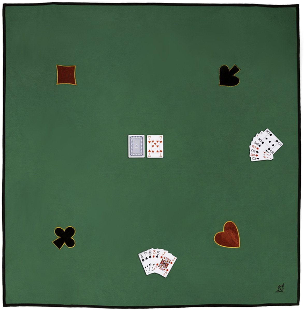 Engelhart kaartkleed – 120 x 120 cm – 100% katoen – met 4 applicaties – wasbaar – speelkleed voor kaartspellen en spelavonden –