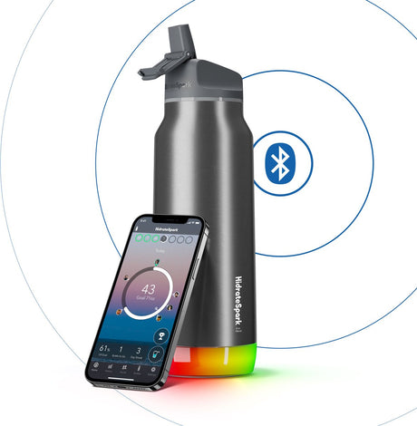 Hidrate spark straw slimme waterfles - roestvrij staal - 946ml - led verlichting - zilverkleurig
