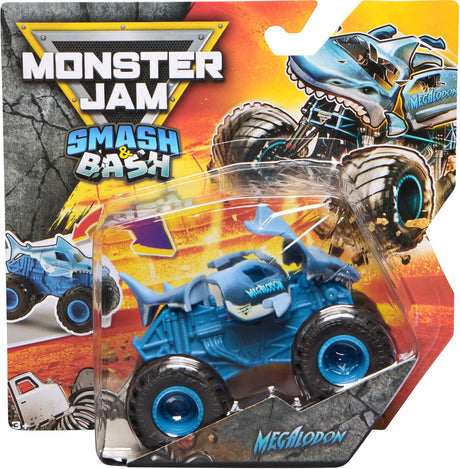 Monster jam - smash bash megalodon repareerbare metalen monstertruck op een schaal van 1:64