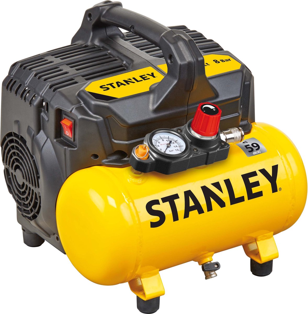 Stanley silent compressor dst 100 8 6 - luchtcompressor 8bar - luchtpomp met tankcapaciteit 6l - zuigcompressor olievrij 105l min - met handvat en anti-slip voeten - geschikt voor luchtgereedschap