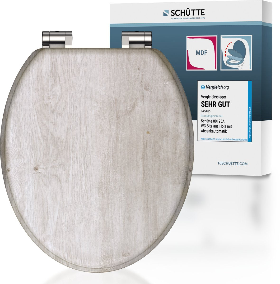 Schütte wc-bril 80192 light wood - mdf-hout - soft close - verchroomde scharnieren - belastbaar tot 175 kg - decor - 3-zijdige print