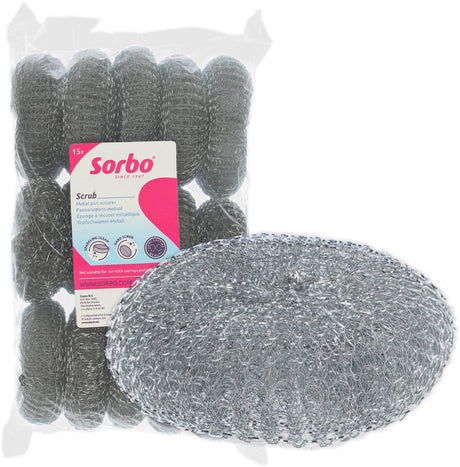 Sorbo metalen schuurspons set 15 stuks – rvs sterke pannenspons – voordeel verpakking