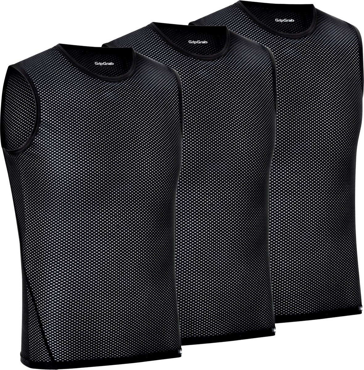 Gripgrab - ultralight 3pack mesh mouwloos base layer zomer fiets ondershirt polygiene zweethemd - zwart - heren - maat l