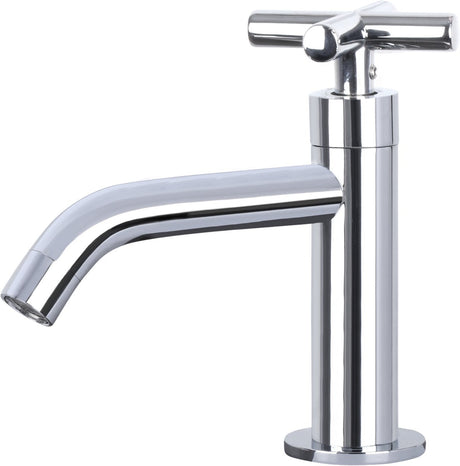 Differnz wastafelkraan gebogen met kruisgreep – kraan koud water – toiletkraan – chroom