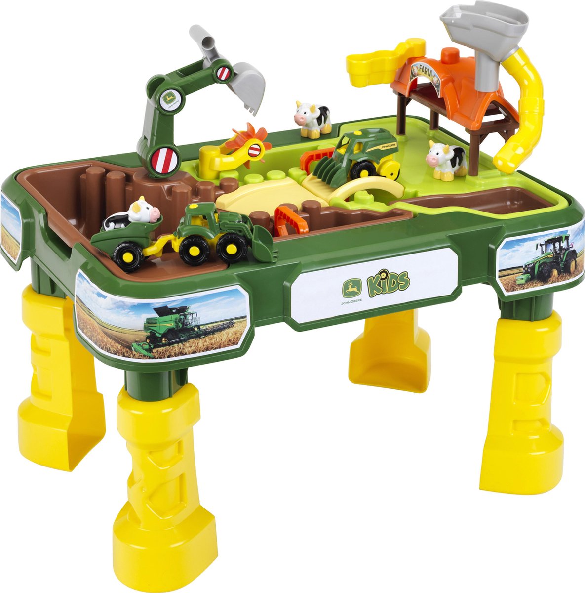 Klein toys john deere zand- en waterspeeltafel - 2in1 boerderij - incl. afneembare bassins voor zand en water - 64x46x60 cm - groen geel