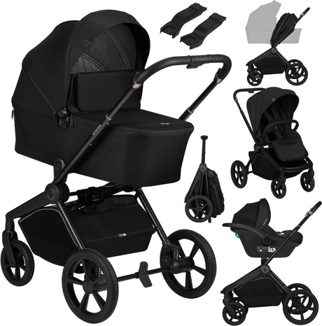 Lionelo freya 3in1 kinderwagen set – reiswieg, wandelwagen astrid i-size autostoel (40–87 cm) –premium - vanaf geboorte tot 22 kg – pu-wielen met vering – omkeerbare zitting – upf50+ kap