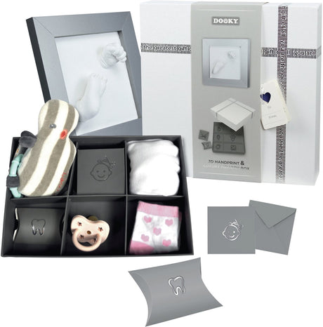 Dooky 3d baby hand- en voetafdruk lijst met memory box – foto en gips afdrukken – huidvriendelijk eenvoudig te maken – kraam- of cadeau geschenk