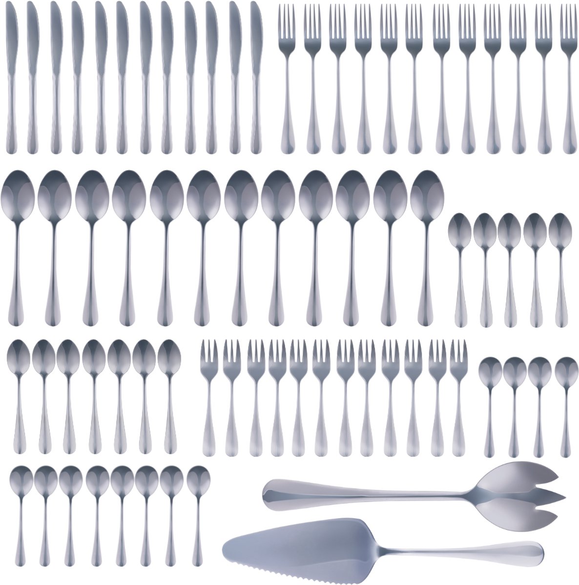 Alpina bestekset 75‑delig voor 12 personen – roestvrij stalen bestek set – messen vorken lepels theelepels koffielepels gebaksvorkjes soeplepels – compleet servies