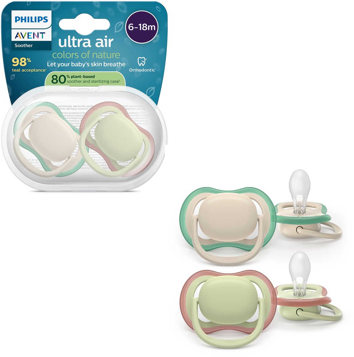 Philips avent ultra air – ademend en lichtgewicht fopspeen (6-18 mnd) – 2 stuks - scf087 16