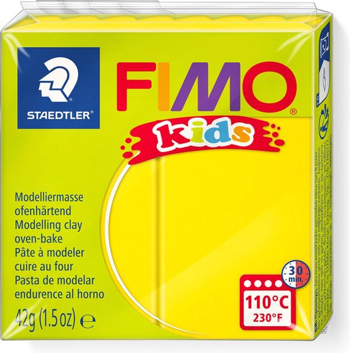 Fimo kids 8030 - ovenhardende boetseerklei - blokje 42 g - geel