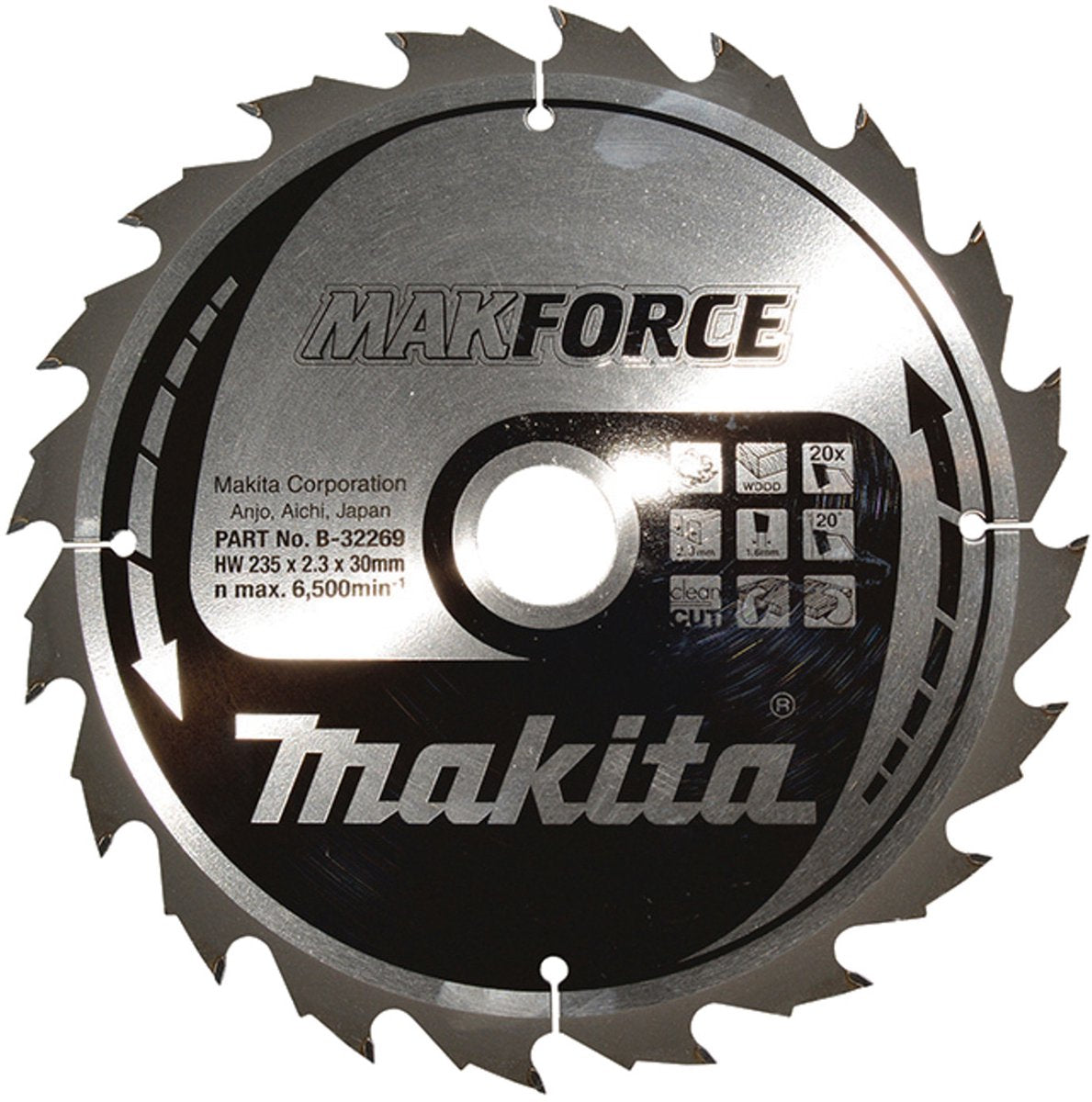 Makita cirkelzaagblad voor hout | makforce | ø 235mm asgat 30mm 20t - b-32269