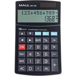 Maul bureaurekenmachine mtl 600 lcd-scherm 2-regelig, 12 cijfers solar batterij 17 x 10.3 x 2.6 cm zwart